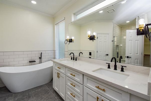 Bathroom, Dual Sink Vanities, Free Standing Baths, Interior, Recessed Lighting