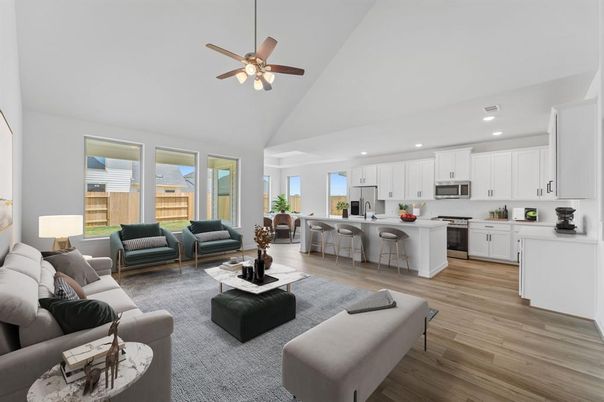 Interior, Kitchen, Living room, Recessed Lighting, Stainless Steel Appliances, Wood Texture Flooring