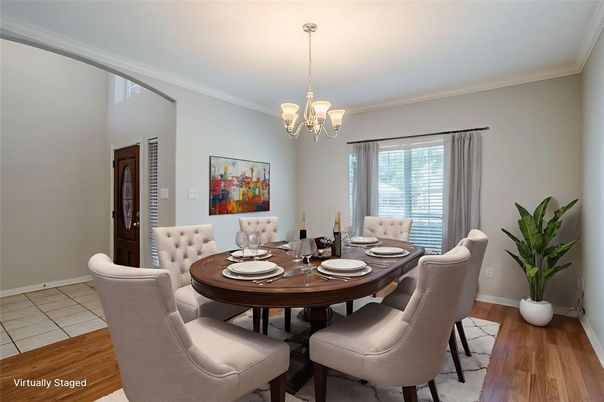 Chandelier, Dining room, Interior, Wood Texture Flooring