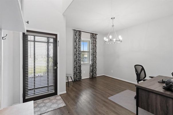 Chandelier, Home Office, Interior, Pendant Lights, Wood Texture Flooring