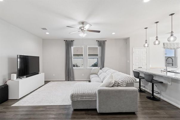 Bedroom, Interior, Kitchen, Pendant Lights, Recessed Lighting, Wood Texture Flooring