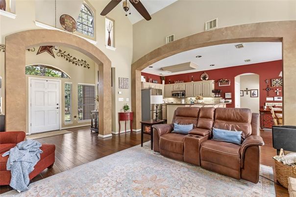 Interior, Kitchen, Living room, Recessed Lighting, Stainless Steel Appliances, Wood Texture Flooring