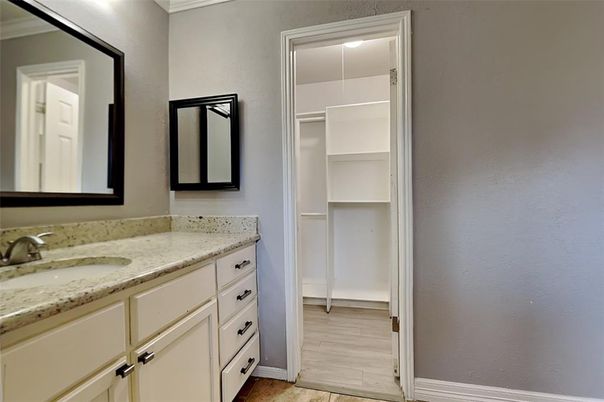 Bathroom, Dual Sink Vanities, Interior, Walk-in Closets, Wood Texture Flooring