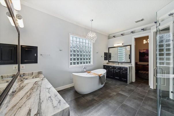 Bathroom, Chandelier, Dual Sink Vanities, Free Standing Baths, Interior