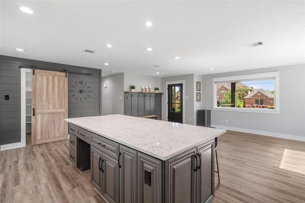 Interior, Kitchen, Recessed Lighting, Wood Texture Flooring