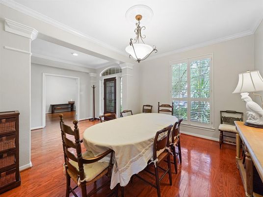 Dining room, Interior, Recessed Lighting, Wood Texture Flooring