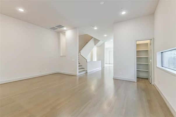 Empty room, Interior, Recessed Lighting, Wood Texture Flooring