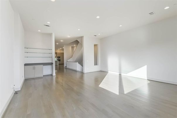 Empty room, Interior, Recessed Lighting, Wood Texture Flooring