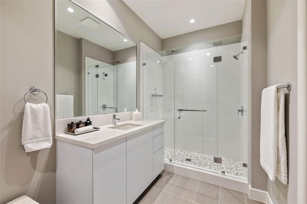 Bathroom, Glass Shower, Interior, Recessed Lighting