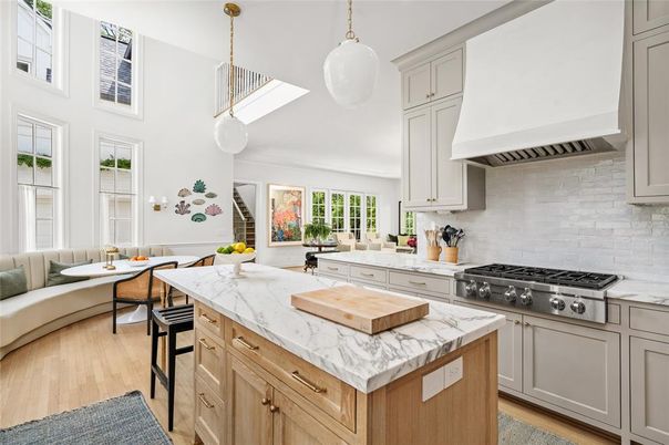 Interior, Kitchen, Pendant Lights, Stainless Steel Appliances, Wood Texture Flooring