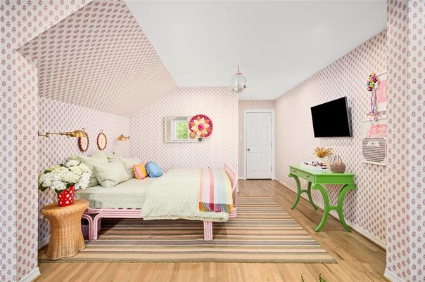 Bedroom, Chandelier, Interior, Wood Texture Flooring