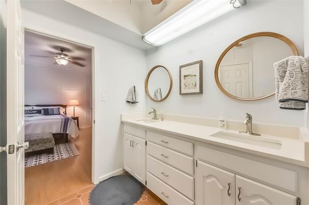 Bathroom, Bedroom, Dual Sink Vanities, Interior, Wood Texture Flooring