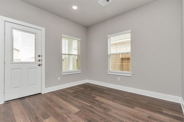 Empty room, Interior, Recessed Lighting, Wood Texture Flooring