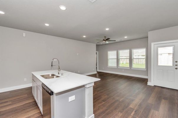 Interior, Kitchen, Recessed Lighting, Wood Texture Flooring