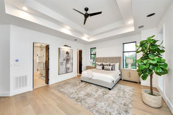 Bedroom, Interior, Recessed Lighting, Wood Texture Flooring