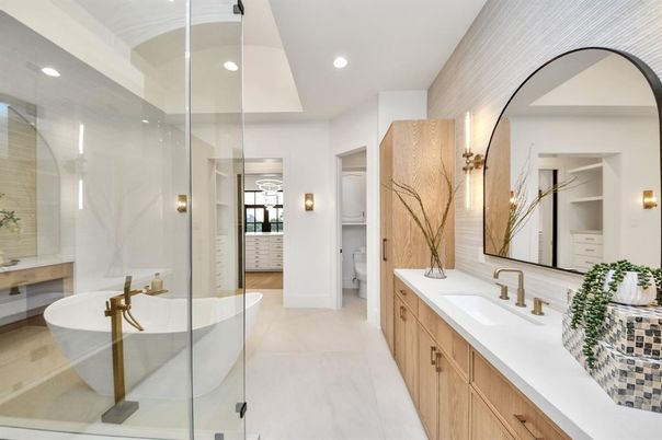 Bathroom, Dual Sink Vanities, Glass Shower, Interior, Recessed Lighting