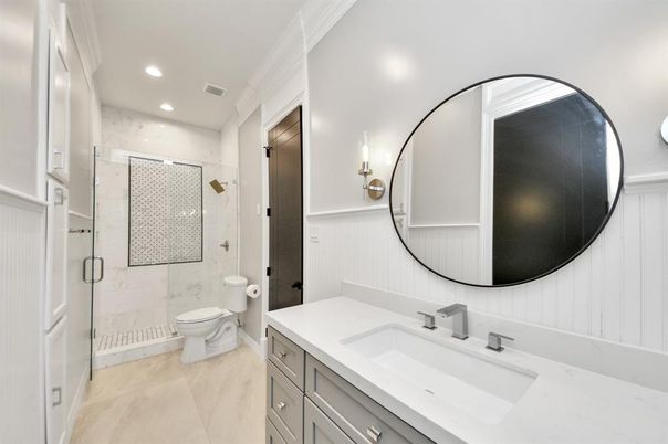 Bathroom, Glass Shower, Interior, Recessed Lighting