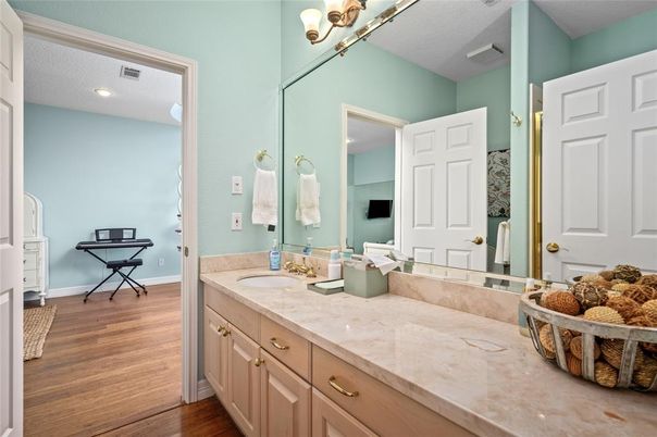 Bathroom, Interior, Recessed Lighting, Wood Texture Flooring