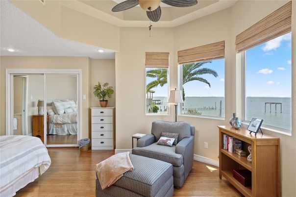Bedroom, Interior, Recessed Lighting, Water, Wood Texture Flooring