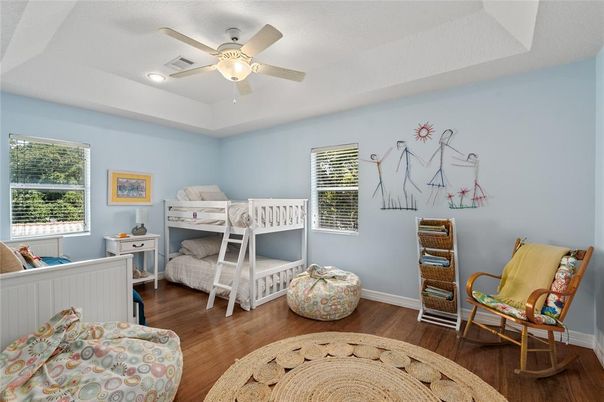 Bedroom, Home Office, Interior, Recessed Lighting, Wood Texture Flooring