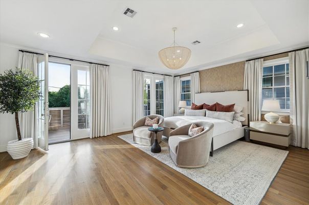 Bedroom, Interior, Living room, Pendant Lights, Recessed Lighting, Wood Texture Flooring