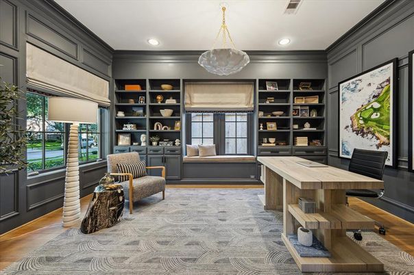 Home Office, Interior, Pendant Lights, Recessed Lighting, Wood Texture Flooring