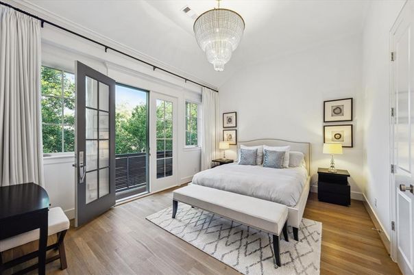 Bedroom, Chandelier, Interior, Wood Texture Flooring