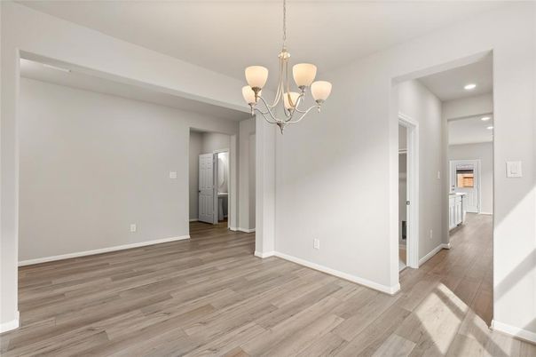 Chandelier, Empty room, Interior, Recessed Lighting, Wood Texture Flooring