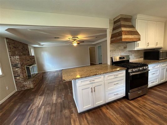 Interior, Kitchen, Stone Walls, Wood Texture Flooring
