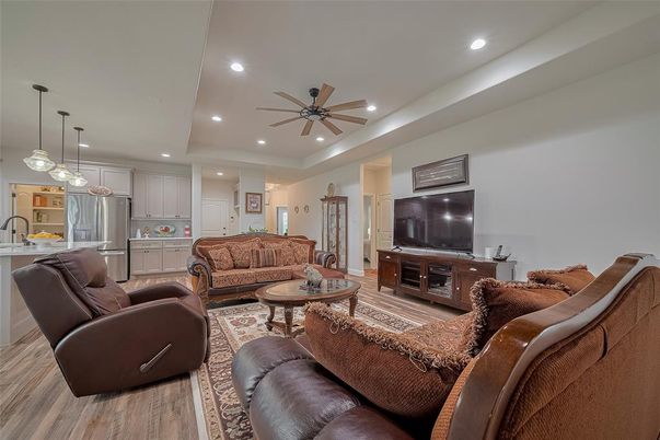 Interior, Kitchen, Living room, Pendant Lights, Recessed Lighting, Stainless Steel Appliances, Wood Texture Flooring