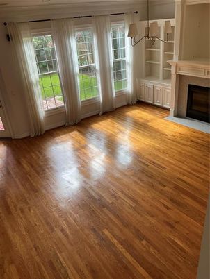 Empty room, Fireplace, Interior, Pendant Lights, Wood Texture Flooring