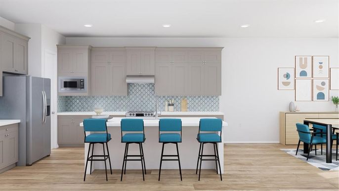 Interior, Kitchen, Recessed Lighting, Wood Texture Flooring
