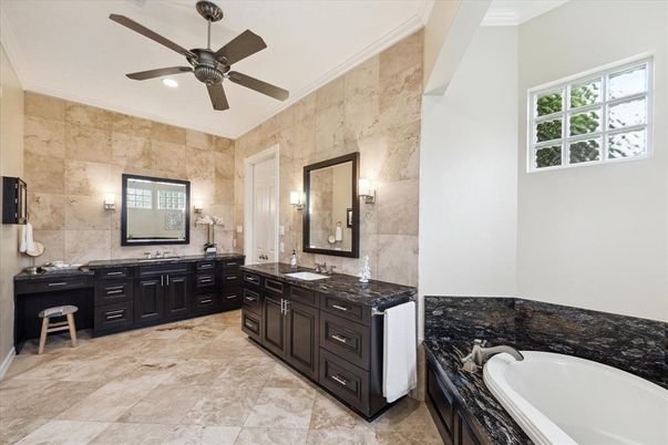 Bathroom, Dual Sink Vanities, Interior, Stone Walls