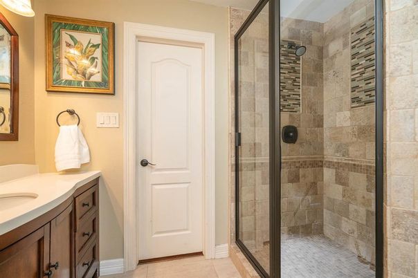 Bathroom, Glass Shower, Interior, Stone Walls