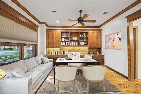 Home Office, Interior, Recessed Lighting, Wood Texture Flooring