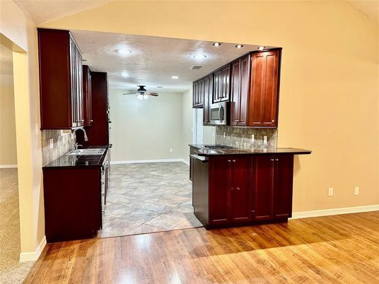 Interior, Kitchen, Recessed Lighting, Wood Texture Flooring