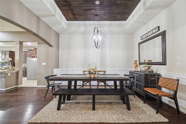 Dining room, Interior, Kitchen, Pendant Lights, Wooden Ceilings, Wood Texture Flooring