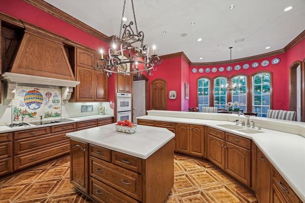 Chandelier, Interior, Kitchen, Pendant Lights, Recessed Lighting, Wood Texture Flooring