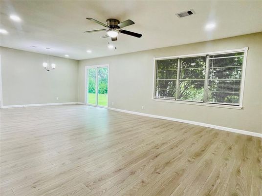 Empty room, Interior, Pendant Lights, Recessed Lighting, Wood Texture Flooring