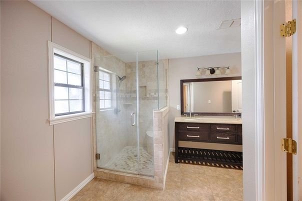 Bathroom, Glass Shower, Interior, Recessed Lighting