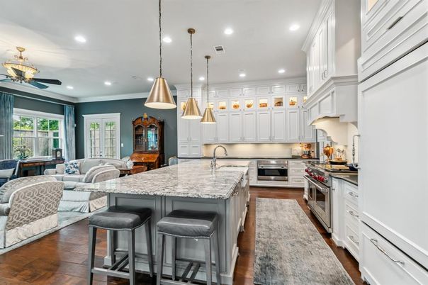 Interior, Kitchen, Living room, Pendant Lights, Recessed Lighting, Stainless Steel Appliances, Wood Texture Flooring