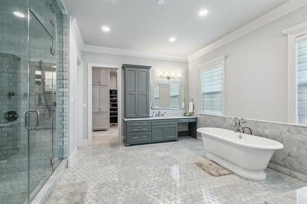 Bathroom, Dual Sink Vanities, Free Standing Baths, Glass Shower, Interior, Recessed Lighting