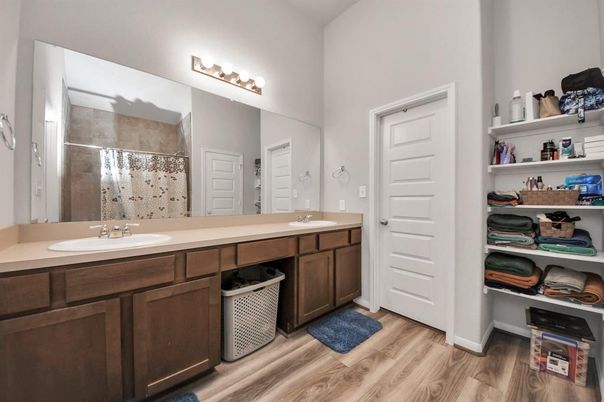 Bathroom, Dual Sink Vanities, Interior, Wood Texture Flooring