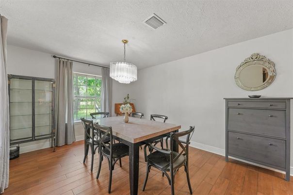 Chandelier, Dining room, Interior, Wood Texture Flooring
