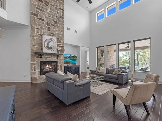 Fireplace, Interior, Living room, Stone Walls, Wood Texture Flooring