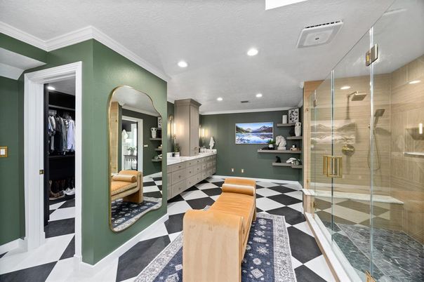 Bathroom, Glass Shower, Interior, Recessed Lighting, Walk-in Closets
