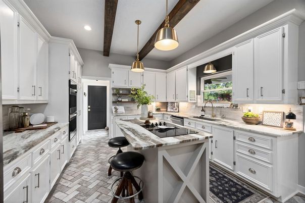 Interior, Kitchen, Pendant Lights, Recessed Lighting, Stainless Steel Appliances, Wooden Beams