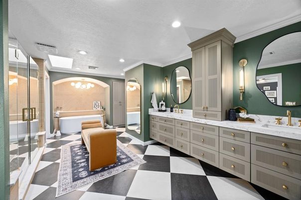 Bathroom, Dual Sink Vanities, Glass Shower, Interior, Recessed Lighting