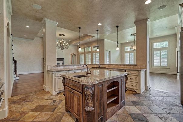 Chandelier, Interior, Kitchen, Pendant Lights, Recessed Lighting, Wood Texture Flooring