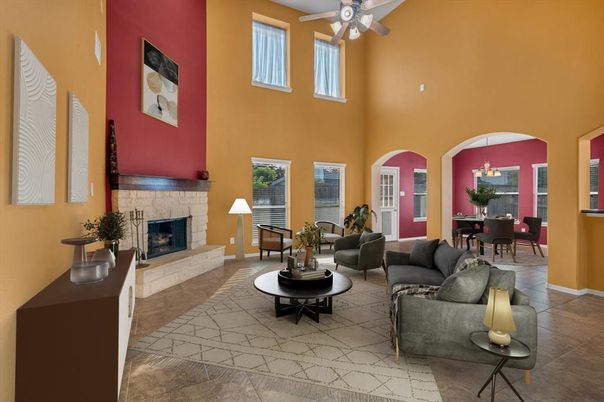 Chandelier, Dining room, Fireplace, Interior, Living room, Pendant Lights